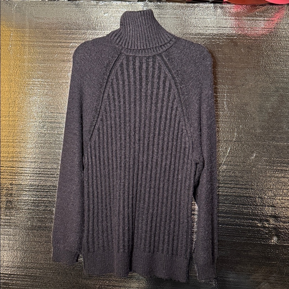 FREE PEOPLE BIG CITY GRAY RIBBED TURTLENECK PULLOVER SOFT FUZZY TUNIC SWEATER XS - Picture 4 of 7